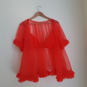 Fredericks of Hollywood sheer top and ruffle bra